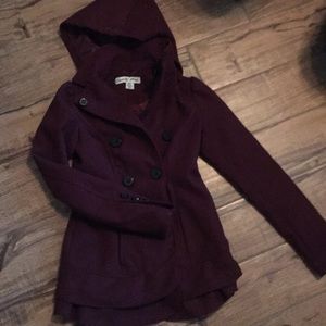 Burgundy hooded peacoat